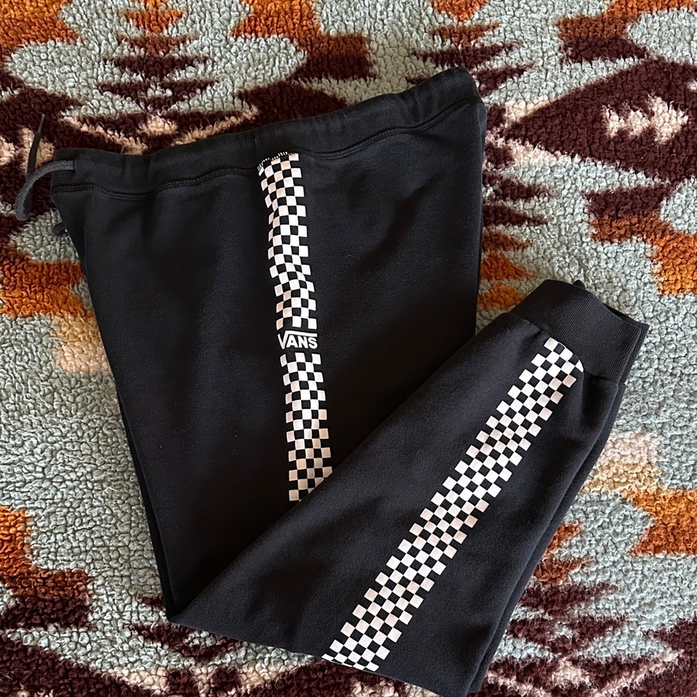 Vans Black Joggers with Checkered Stripe